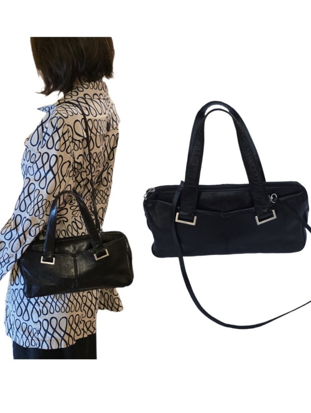 Vintage 90's Minimalist Black Leather Convertible Shoulder Bag – EUC